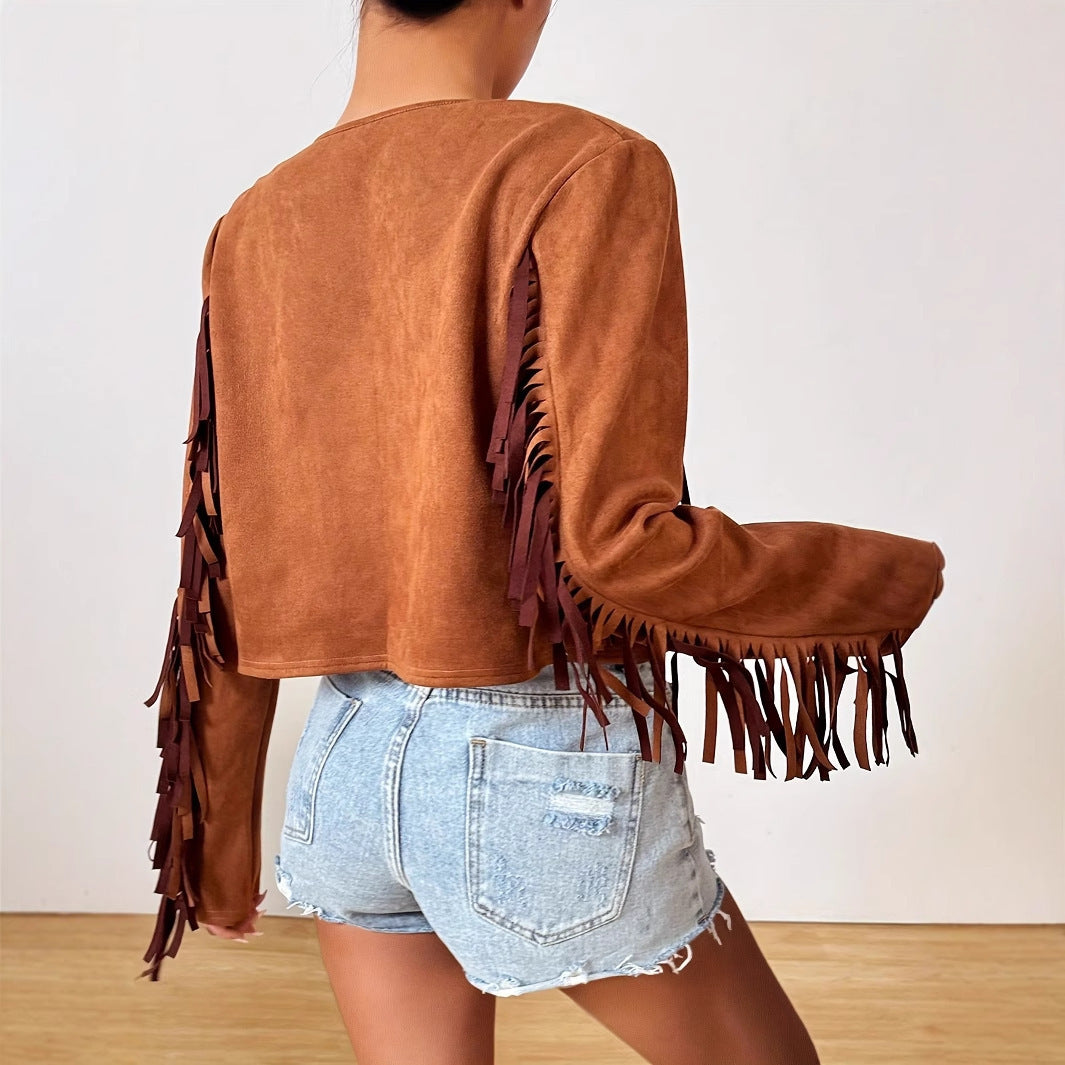Women's Vacation Casual Retro Tassel Short Jacket - Onouthati