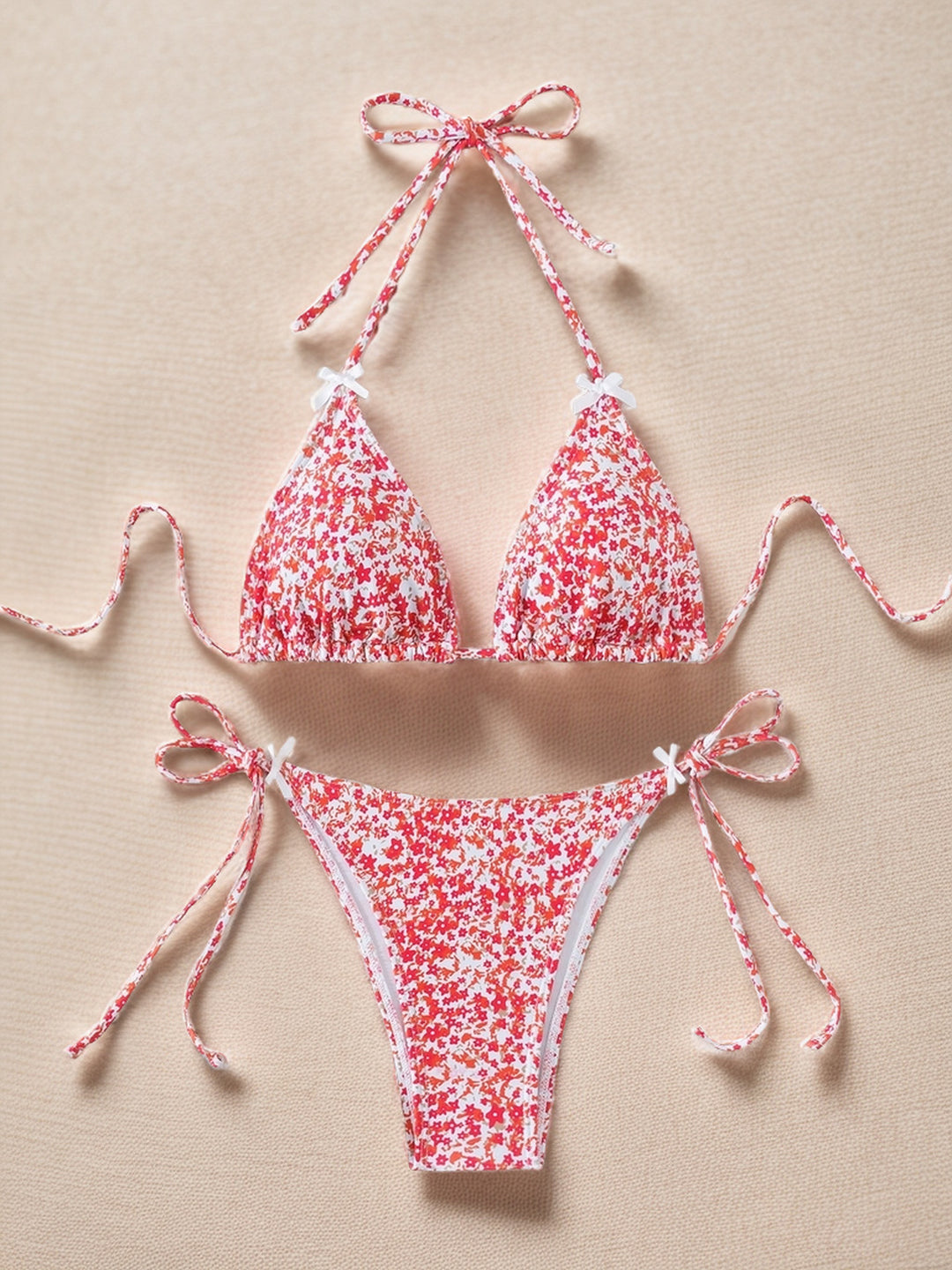 Women Printed Lace-up Bikini Split Swimsuit Swimwear - Onouthati