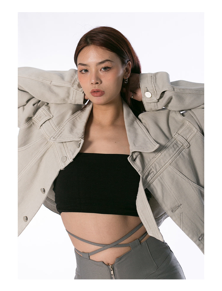 Retro Short Fashionable Irregular Denim Coat - Onouthati