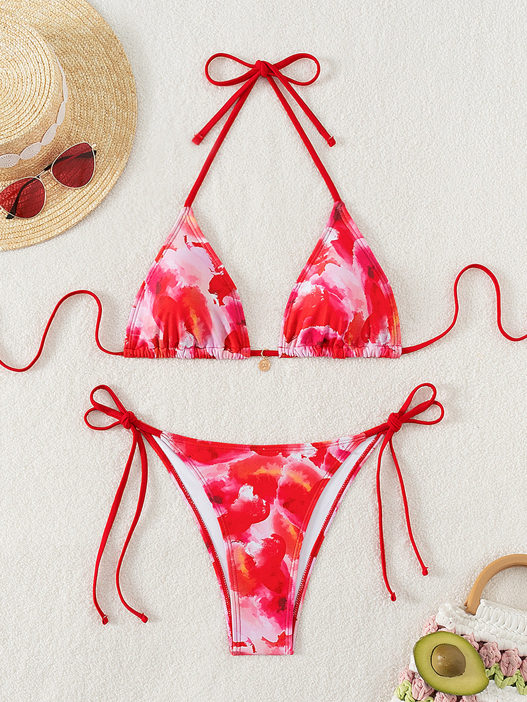 Women Printed Lace-up Bikini Split Swimsuit Swimwear - Onouthati