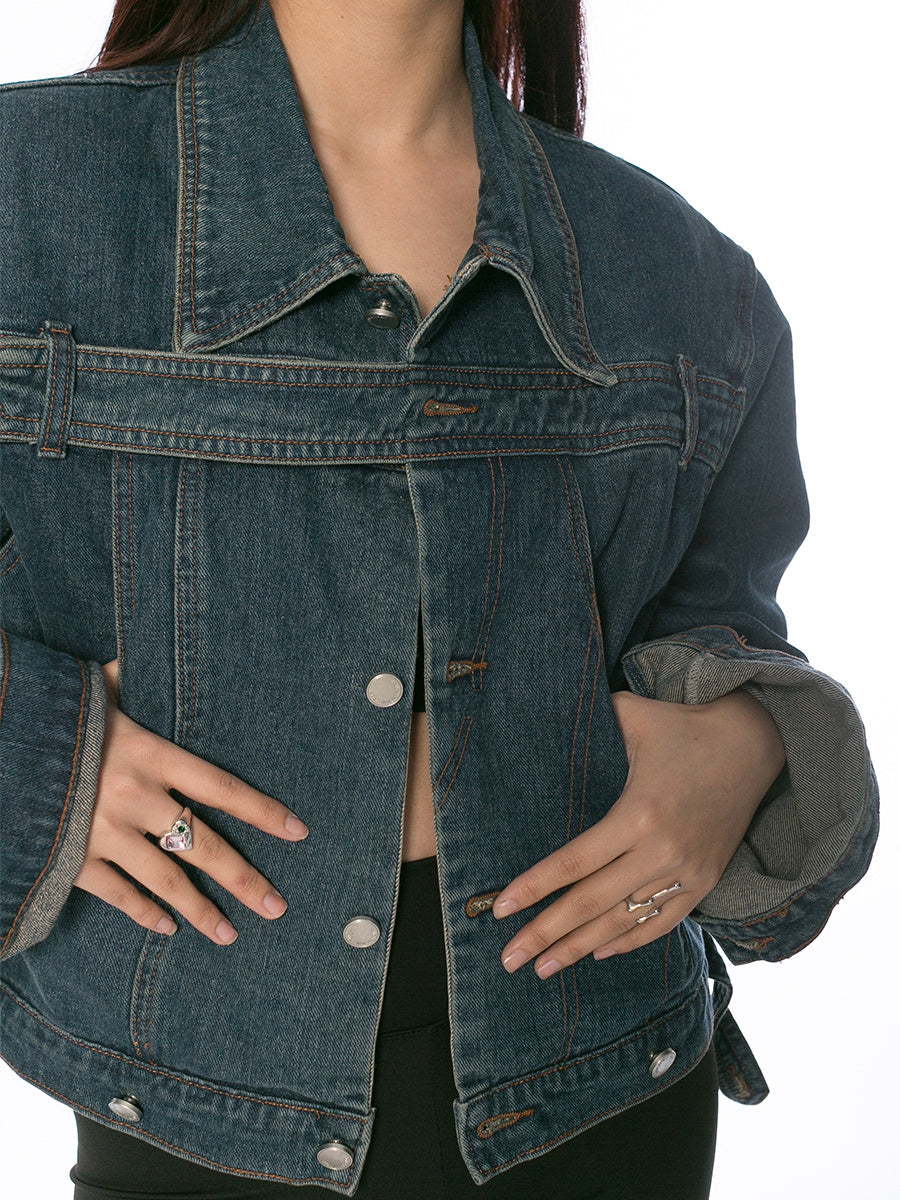 Retro Short Fashionable Irregular Denim Coat - Onouthati