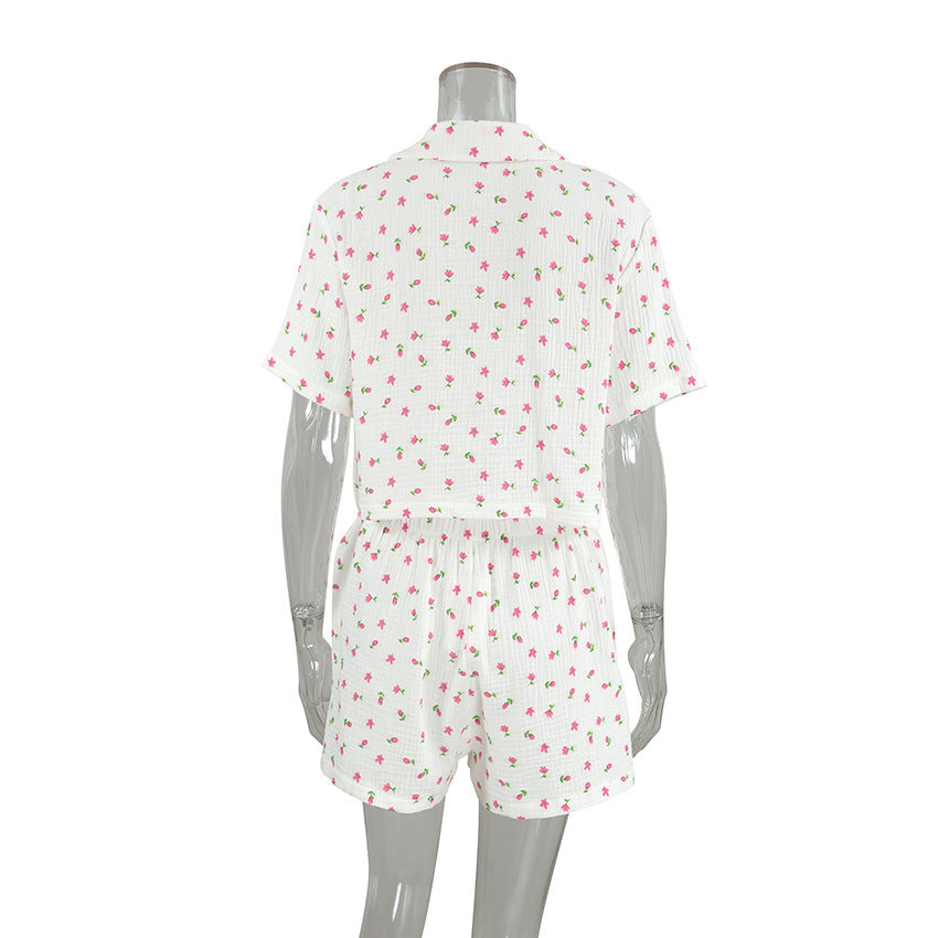 Thin Cotton Printed Comfortable Loose Breathable Short-sleeved Shorts Summer Pajamas Home Wear For Women - Onouthati