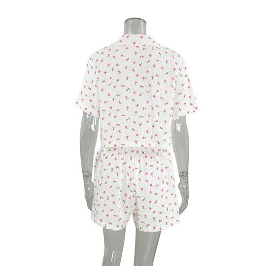 Thin Cotton Printed Comfortable Loose Breathable Short-sleeved Shorts Summer Pajamas Home Wear For Women - Onouthati