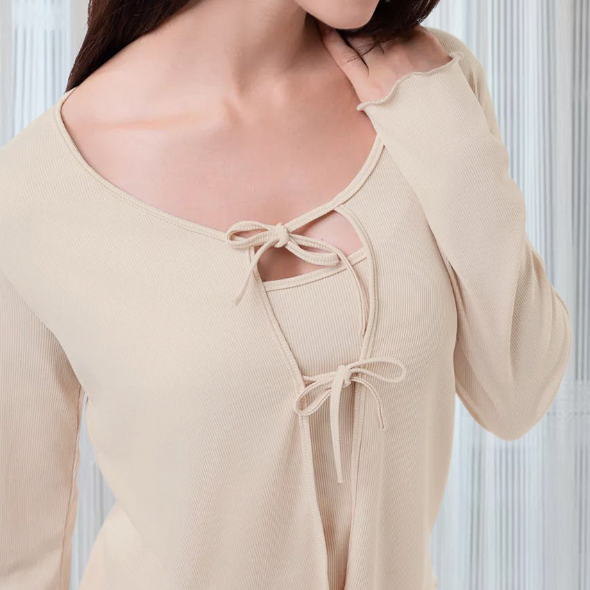 Breathable Stretch Knitted Pajamas Suit Suspenders For Women - Onouthati