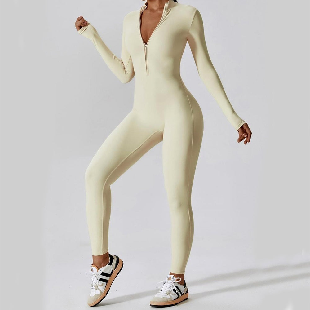 Zipper Long Sleeve Jumpsuit Yoga Fitness Training Pants Tight Hip Seamless Sports Jumpsuit For Women Clothing - Onouthati