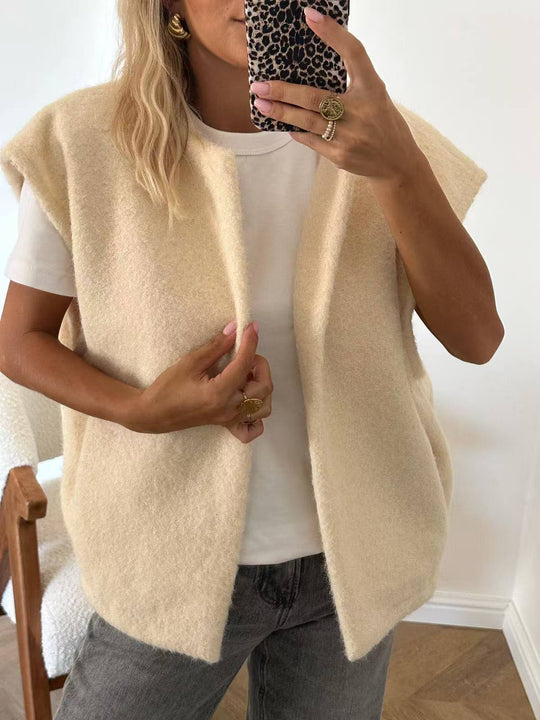 V-neck Double-sided Hand-stitched Wool Overcoat Vest - Onouthati