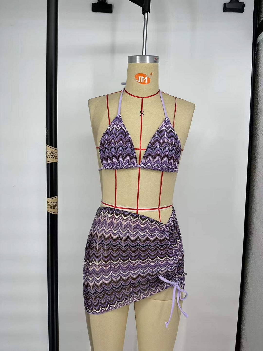 Knitting Bikini Skirt Three-piece Set Bikini Striped Swimsuit Bikini Women Swimw - Onouthati