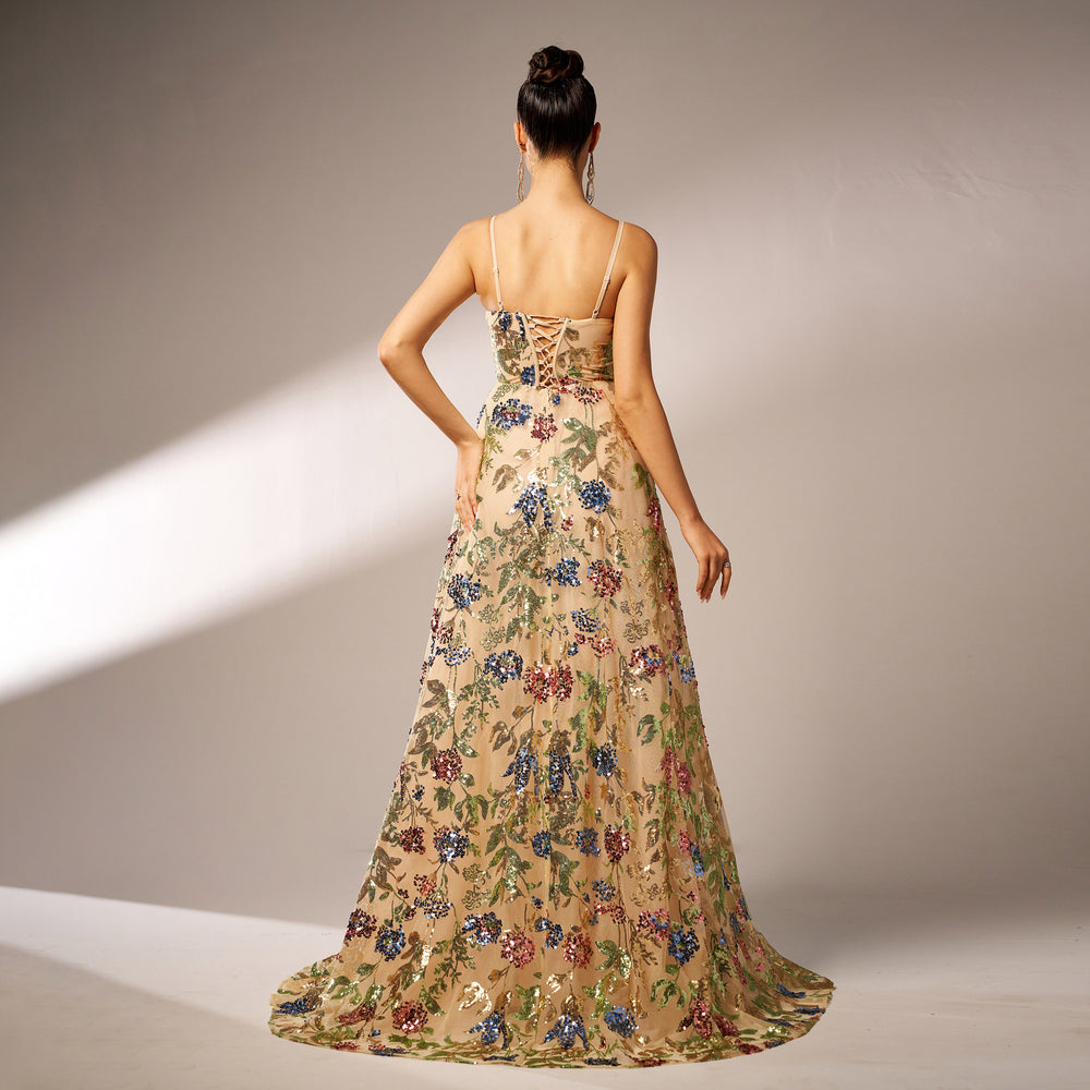 Elegant Sleeveless Sequined Suspender Evening Dress - Onouthati