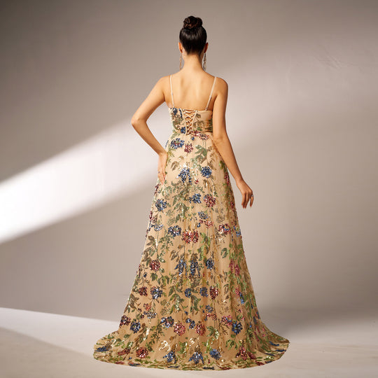 Elegant Sleeveless Sequined Suspender Evening Dress - Onouthati