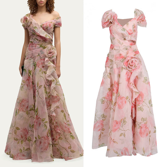 Retro Flower Large Swing Mop Dress Women - Onouthati