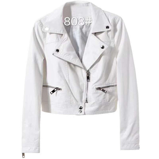 Motorcycle Leather Women's Short Slim Fit Plus Size Washed Leather Jacket - Onouthati