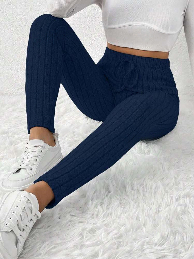 Women's Autumn And Winter Solid Color With Fur Drawstring Tight And Warm High Waist Outerwear Leggings - Onouthati