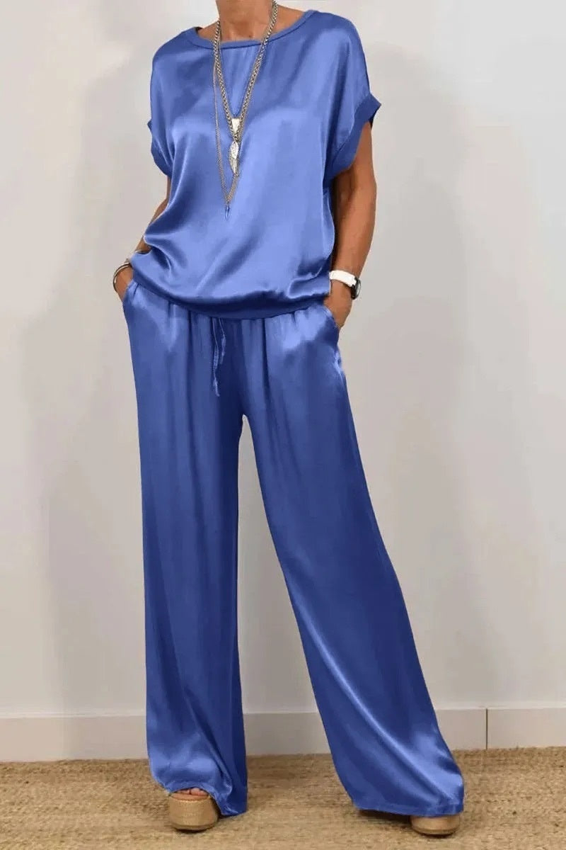 Trendy Loose Shirt Wide Leg Pants Casual Suit Women