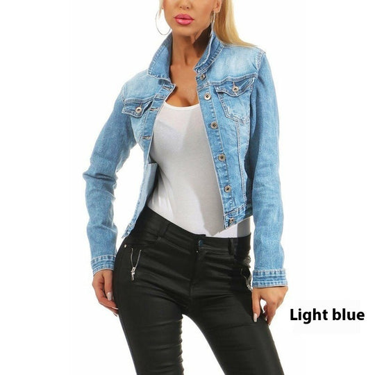 Women's Solid Color Slim-fit Jacket Denim Coat - Onouthati