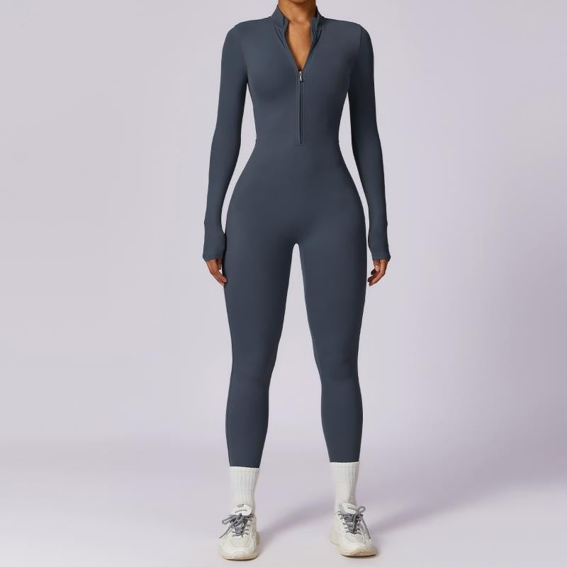 Zipper Long Sleeve Jumpsuit Yoga Fitness Training Pants Tight Hip Seamless Sports Jumpsuit For Women Clothing - Onouthati