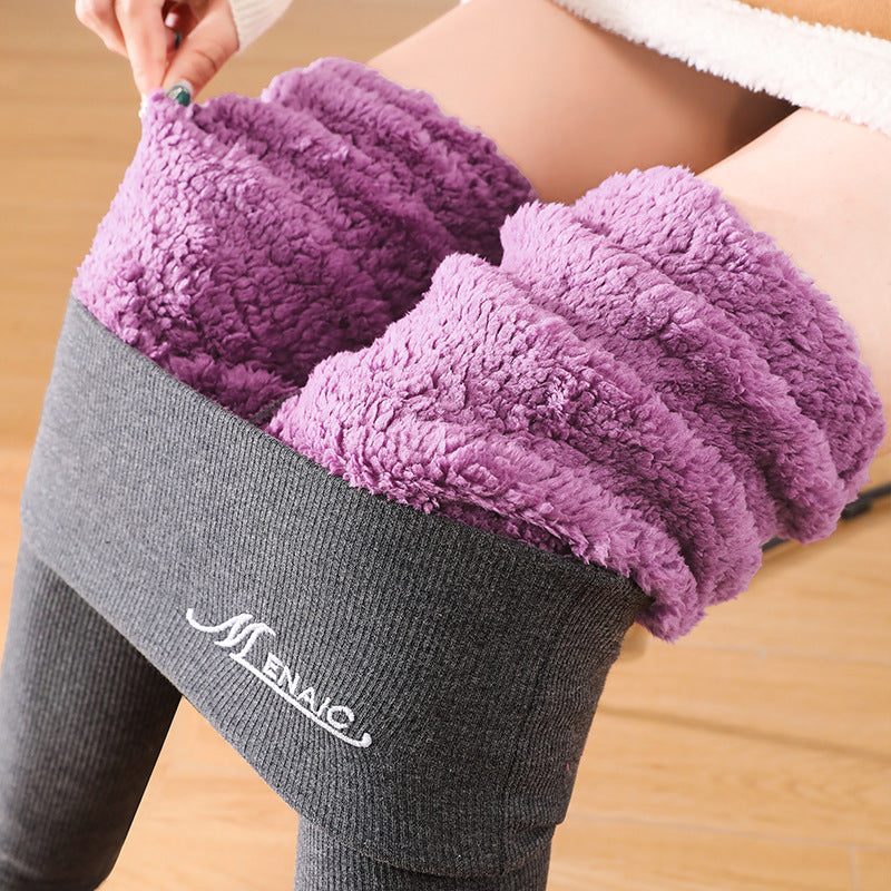 High Waist Plush Leggings Winter Warm Solid Slim Pants Fashion Trousers For Women Clothing - Onouthati