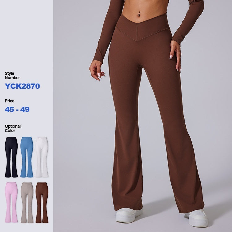 Brushed Flared V-waist Sports Tight Trousers - Onouthati