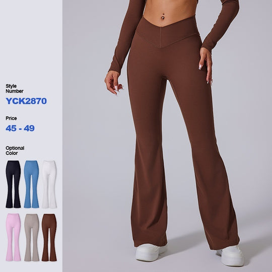 Brushed Flared V-waist Sports Tight Trousers - Onouthati