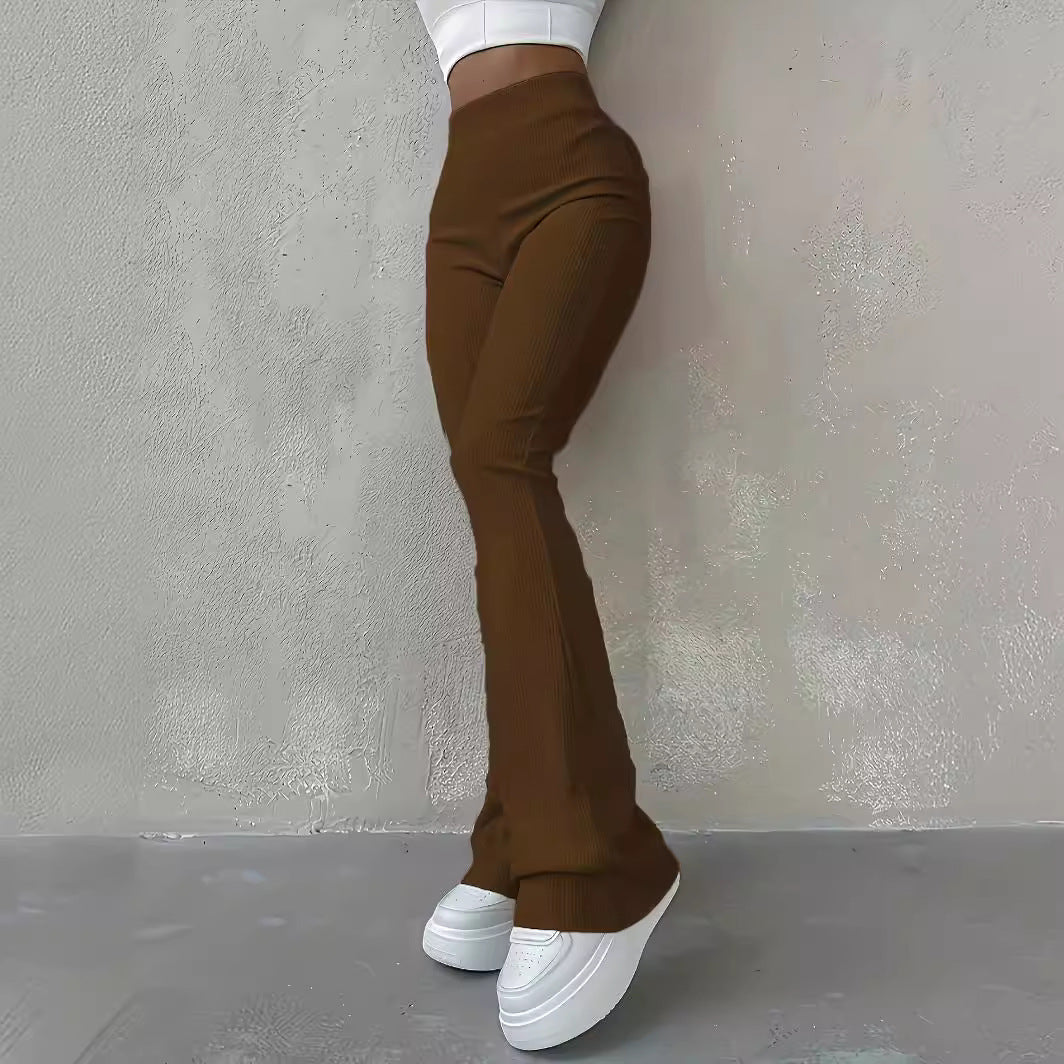 Casual Rib Simple Slim Fit Leggings Solid Color High Waist Fashion Trousers - Onouthati