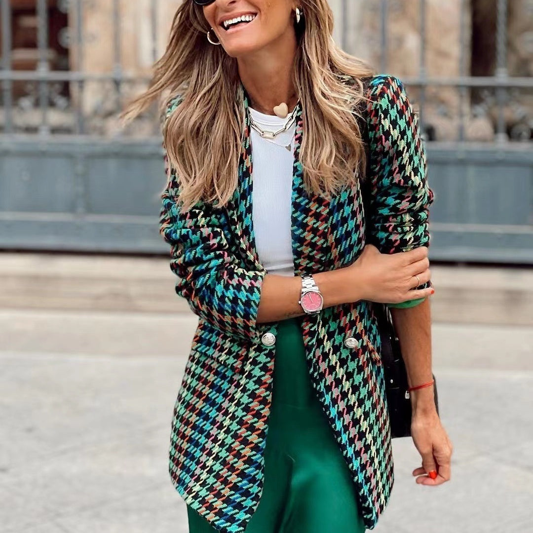 Houndstooth Loose Suit Jacket Women - Onouthati