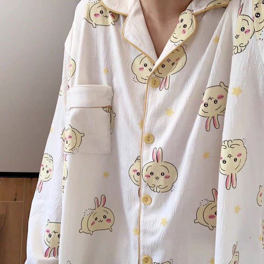 Japanese Sweet Cartoon Long Sleeved Pajamas For Women - Onouthati