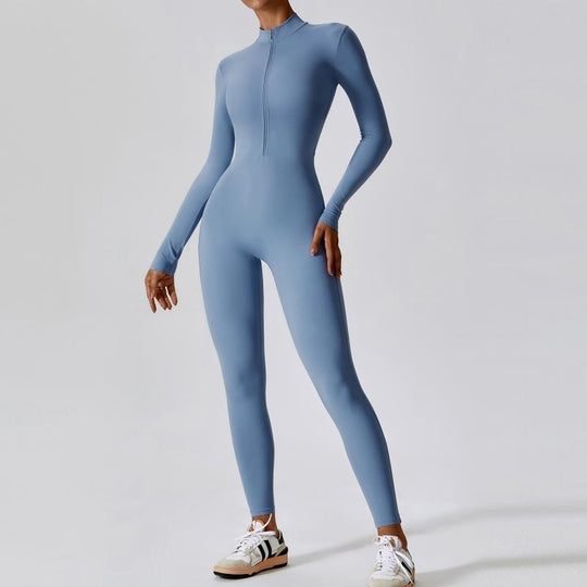 Zipper Long Sleeve Jumpsuit Yoga Fitness Training Pants Tight Hip Seamless Sports Jumpsuit For Women Clothing - Onouthati