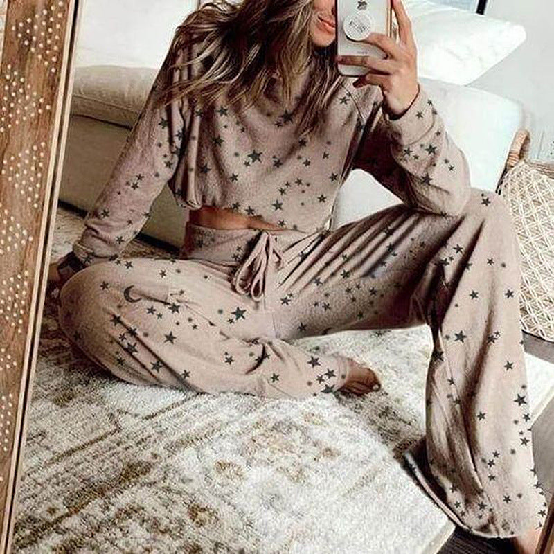 Women Printed Long-Sleeved Home Service Suit Pajamas - Onouthati