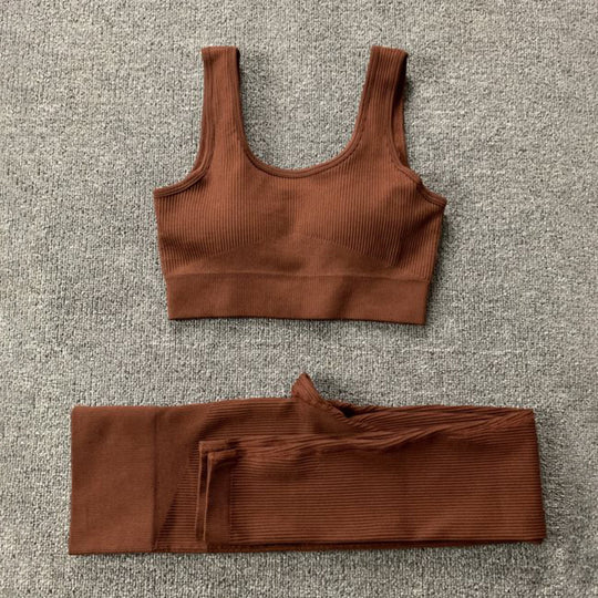 2pcs Thread Yoga Suit Seamless Bra And Butt Lifting High Waist Leggings Set For Women Sports Fitness Yoga Pants Sportswear Outfits Clothing - Onouthati