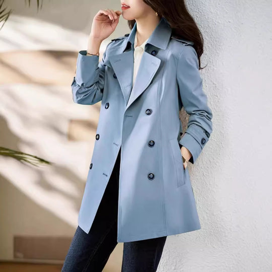 Women's Mid-length Trench Coat Double Breasted Fitted Waist Overcoat - Onouthati