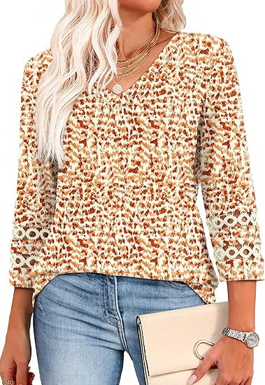 Solid Color Loose V-neck 34 Sleeves Women - Onouthati