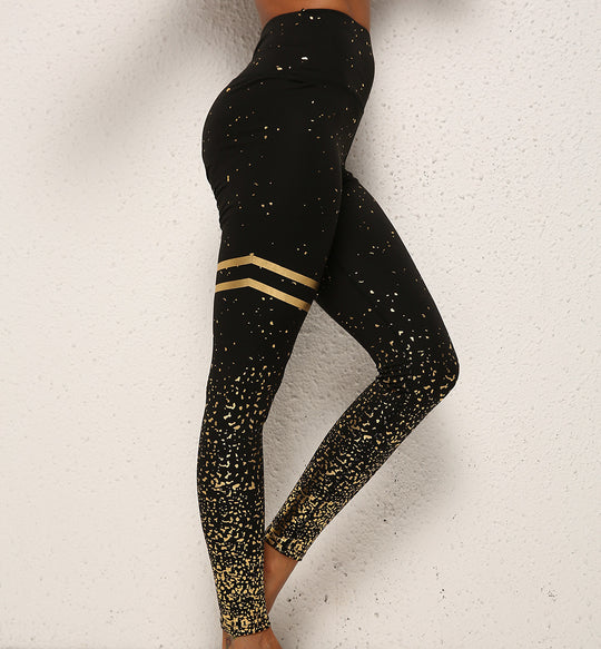 Gold Dot Striped Print Leggings Fitness Butt Lifting Running Sport Gym Yoga Pants For Women High Waist Slimming Legging Tight Trousers - Onouthati