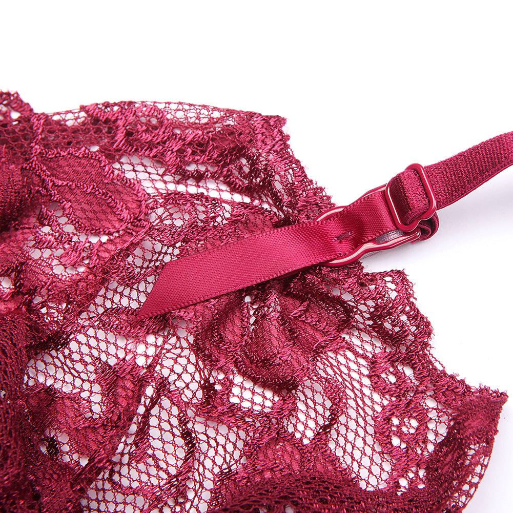 Court Style Wine Red Lace Bra Set Women - Onouthati