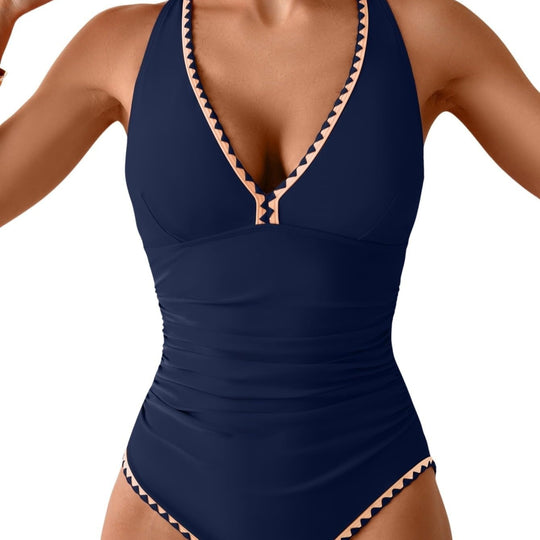 Women's One Piece Belly Contraction Pleated Push-up Lace-up Swimsuit - Onouthati