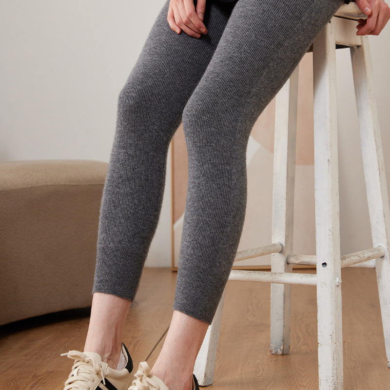 Cashmere Drawstring Tights Women's Inner Wear High Waist Slim Fit Leggings - Onouthati