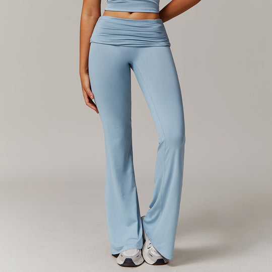 Wool Pleated Yoga Fold High Waist Running Sports Skinny Versatile Bell-bottom Pants Women - Onouthati