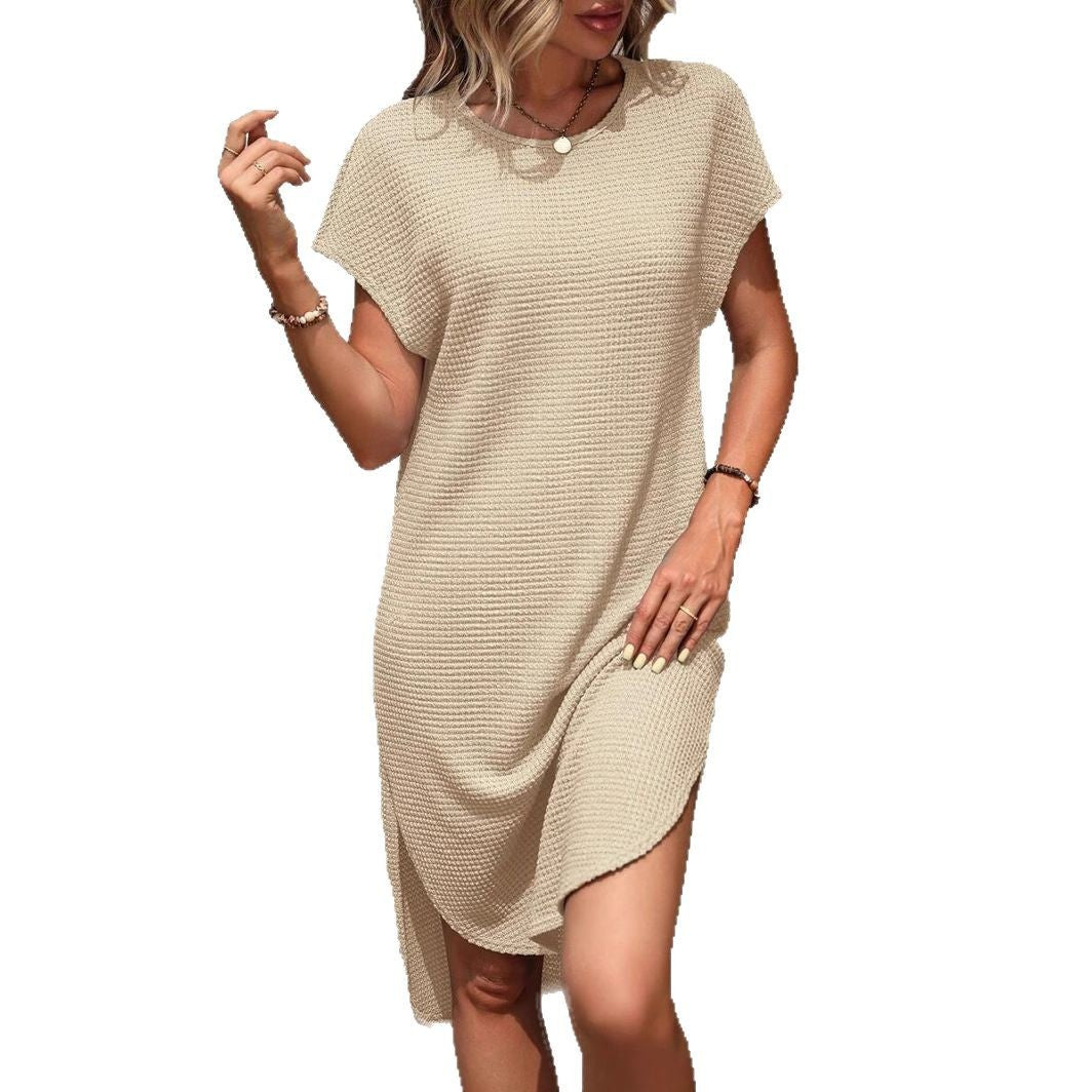 New Solid Color Casual Loose Waffle Dress Women - Onouthati