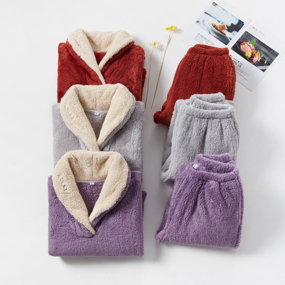 Coral Fleece Pajamas Women Autumn And Winter Pajamas Set Thickened Home Service - Onouthati