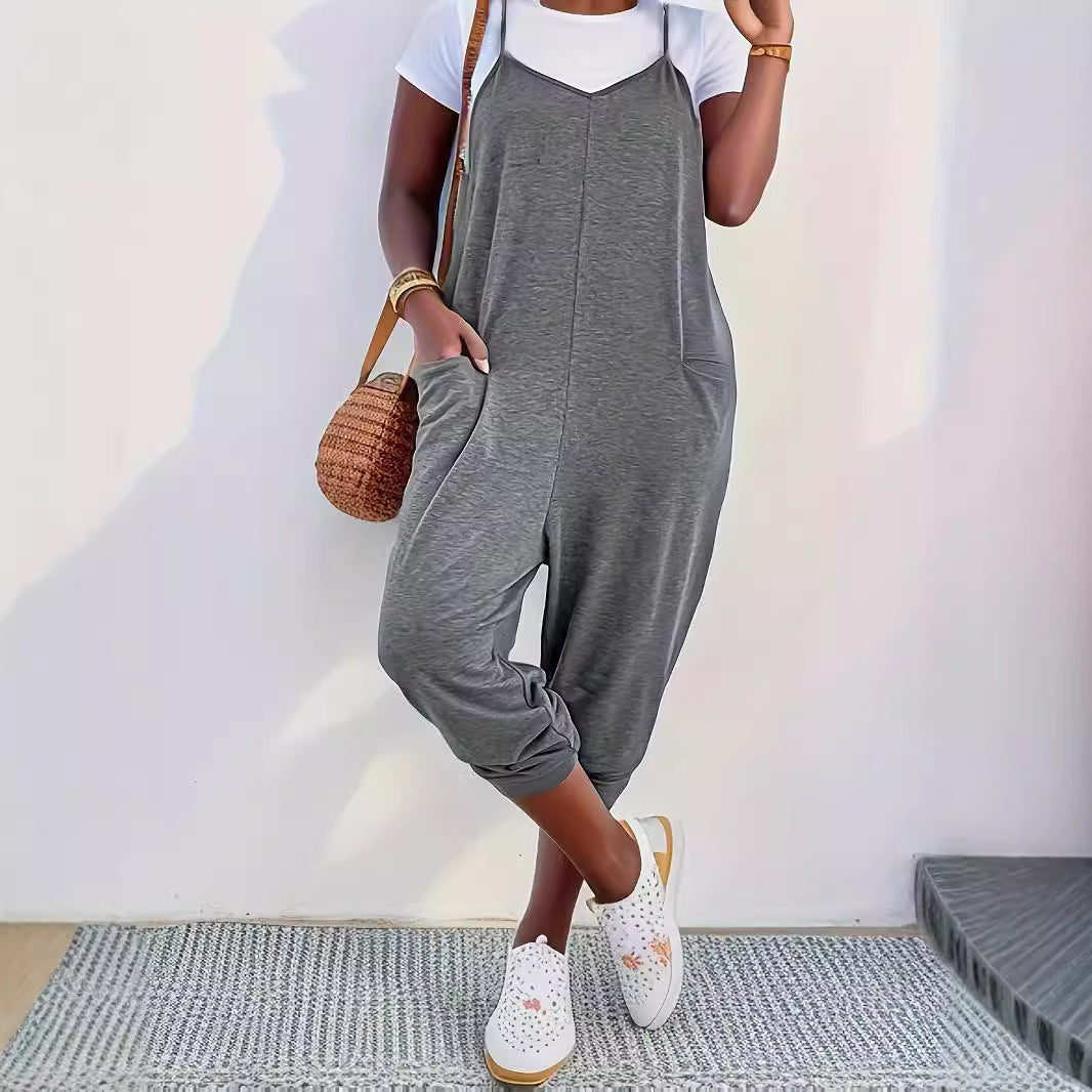 Pocket Sling Loose Casual Jumpsuit Women - Onouthati