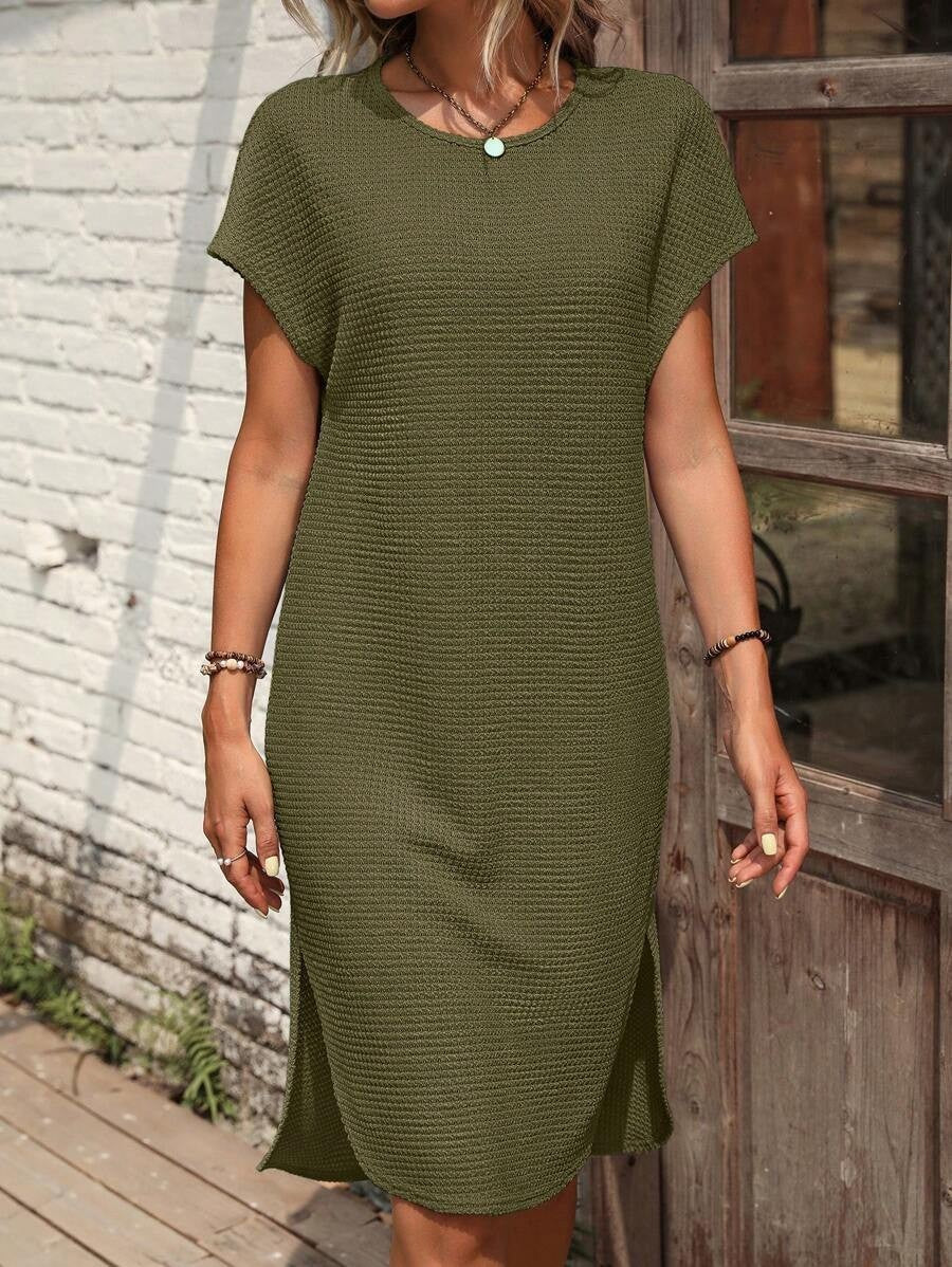 New Solid Color Casual Loose Waffle Dress Women - Onouthati