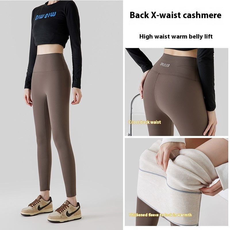 High Waist Cashmere Leggings Winter Warm Solid Plush Pants Fashion Slim Trousers Women Clothing - Onouthati