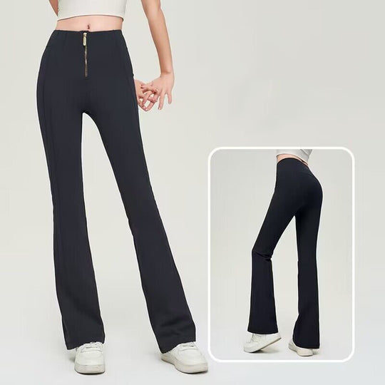 High Waist Zipper Bell-bottom Trousers For Women Slimming Butt Lifting Flared Leggings Sports Gym Fitness Yoga Pants Quick-drying - Onouthati