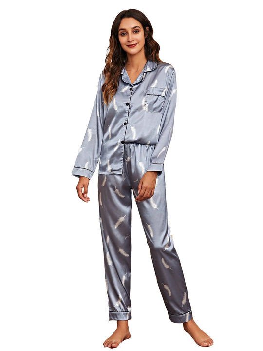 Two-piece Stretch Satin Home Wear Pajamas Women - Onouthati