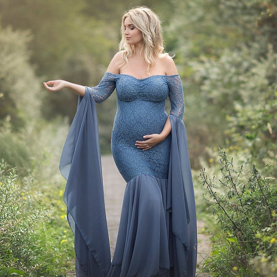 Women's Clothing Lace Stitching Pregnant Women Super Long Sleeve Dress - Onouthati