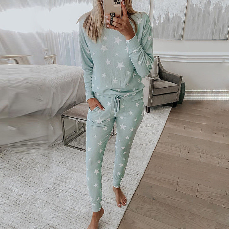 Printed Long-Sleeved Casual Home Service Suit Pajamas Women - Onouthati