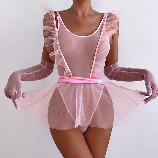 Mesh Jumpsuit Tutu Skirt Gloves Three-piece Set For Women - Onouthati