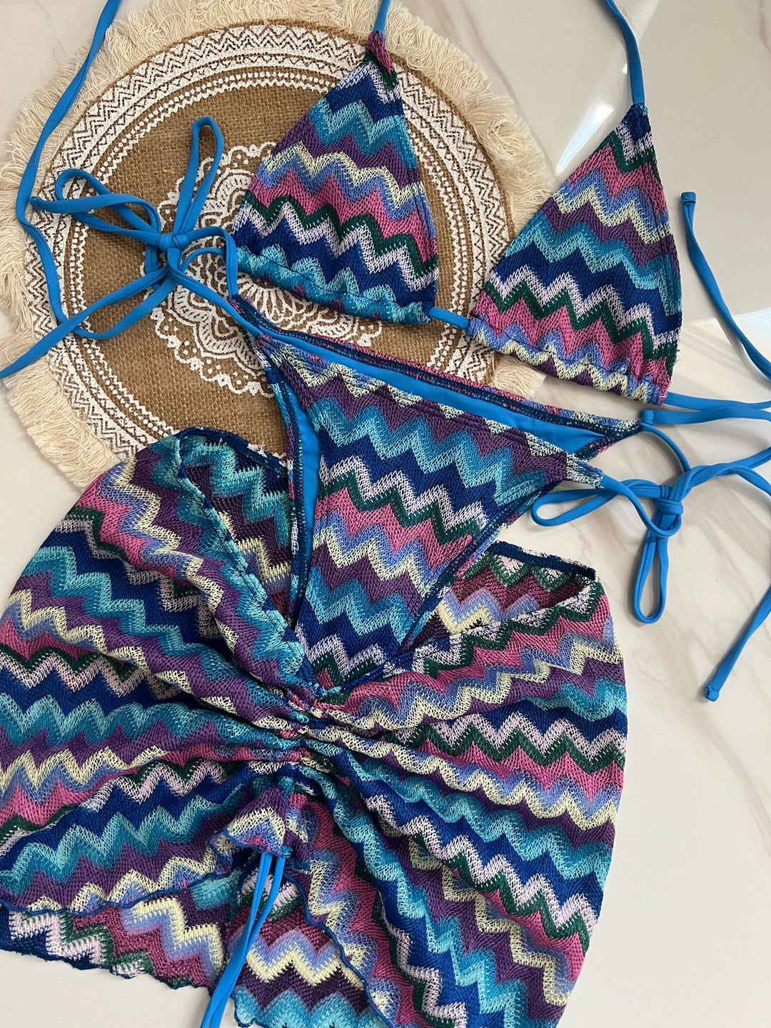 Knitting Bikini Skirt Three-piece Set Bikini Striped Swimsuit Bikini Women Swimw - Onouthati
