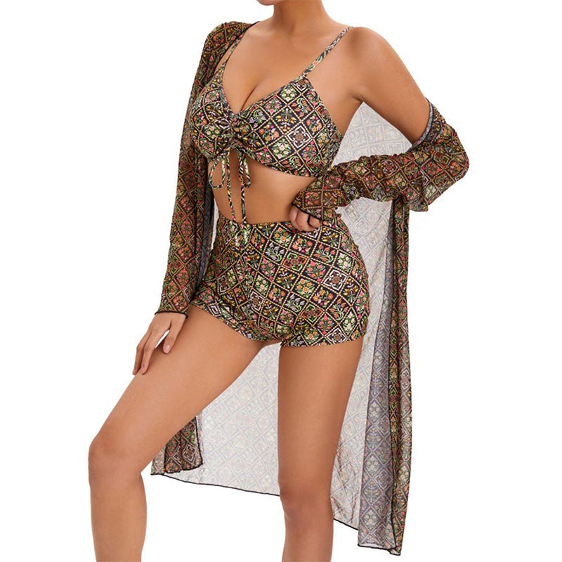 Digital Printing Pleated Tie Bikini For Women - Onouthati
