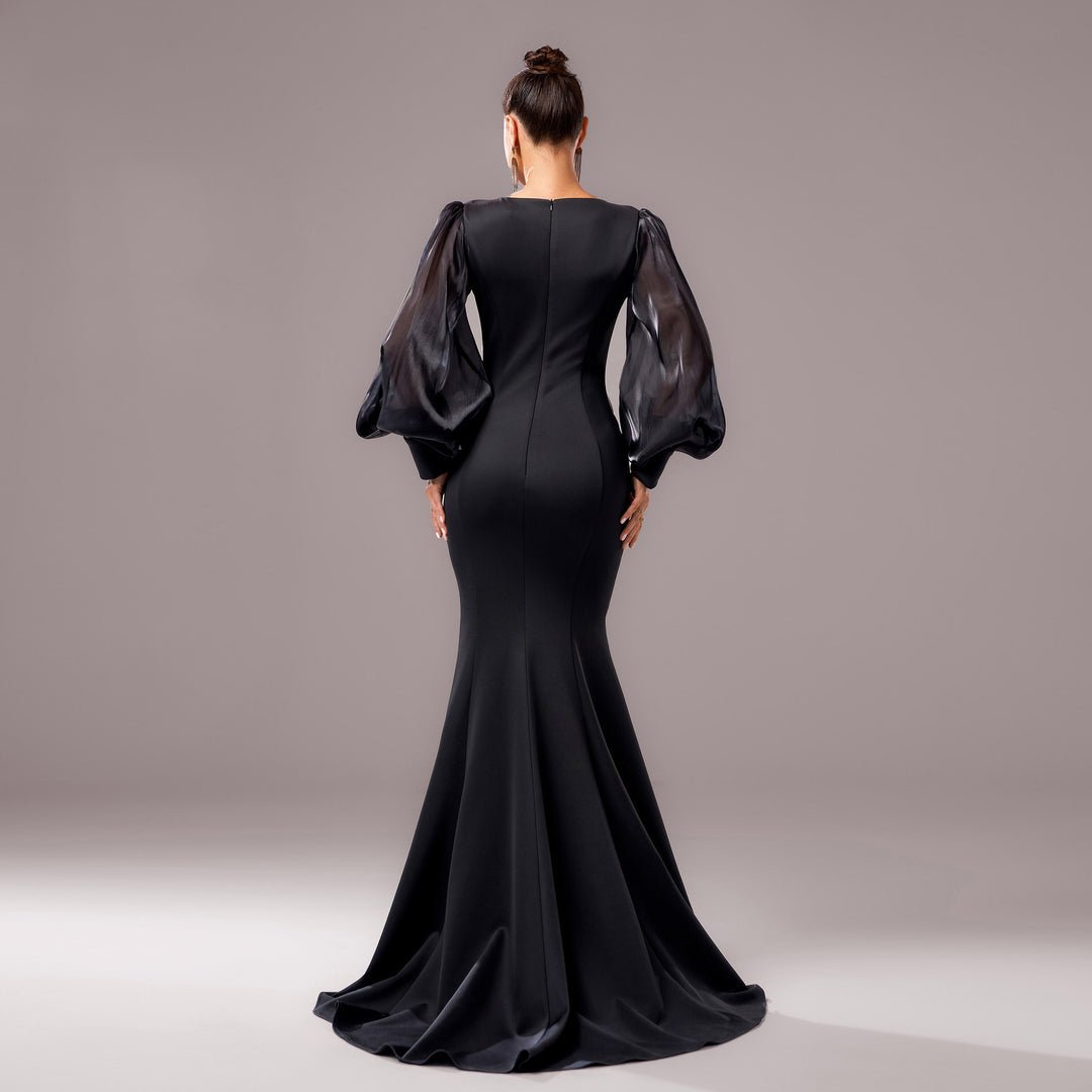 Long Sleeve Round Neck Banquet Applique Sheath Fishtail Dress - Onouthati