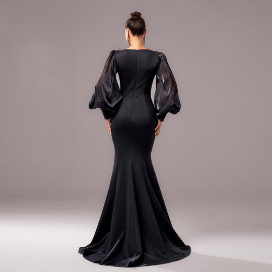 Long Sleeve Round Neck Banquet Applique Sheath Fishtail Dress - Onouthati