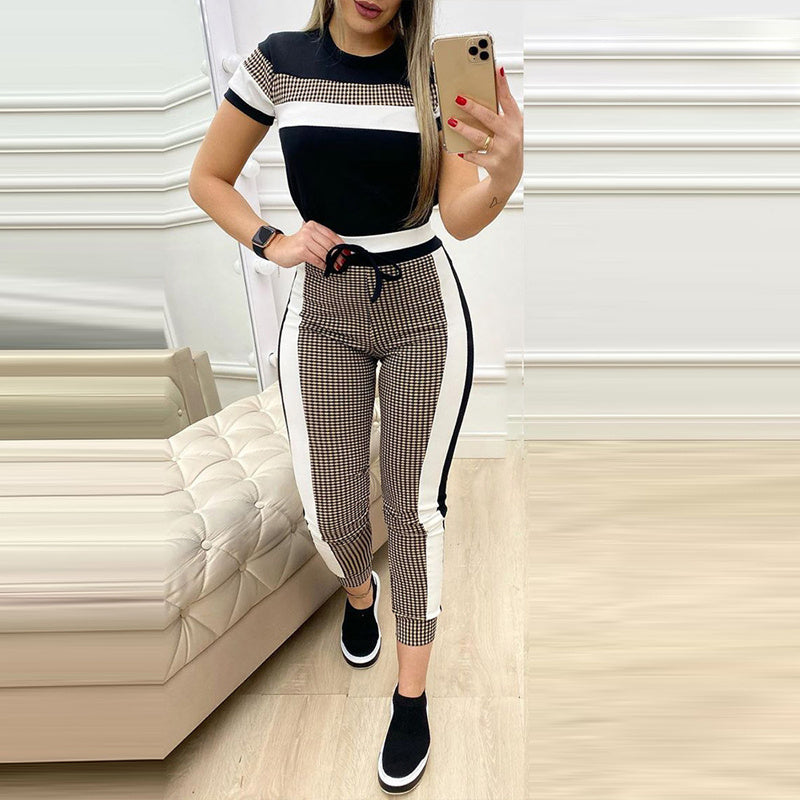 Fashion Women Sets Short Sleeve Tops High Waist Pant - Onouthati
